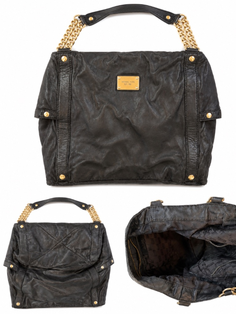 Garage Blowout Michael Kors Black Leather Gold Chain Shoulder Bag